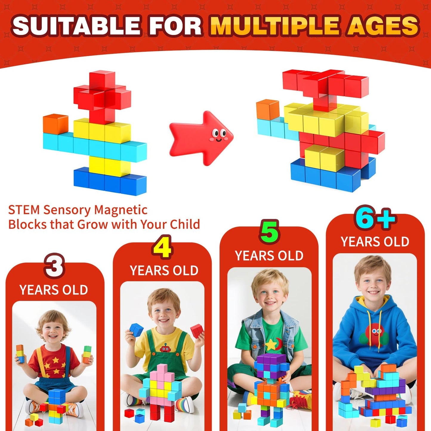 Magnetic Blocks for Kids Ages 4-8 - 45pcs Magnet Cubes Toys Kids Ages 3-5 - 3 4 5 6 7 8 9 10 Year Old Boy Girl Birthday Gifts Stem Toys Sensory Toy for Kid with Autism Toddler Creative Learning Gifts