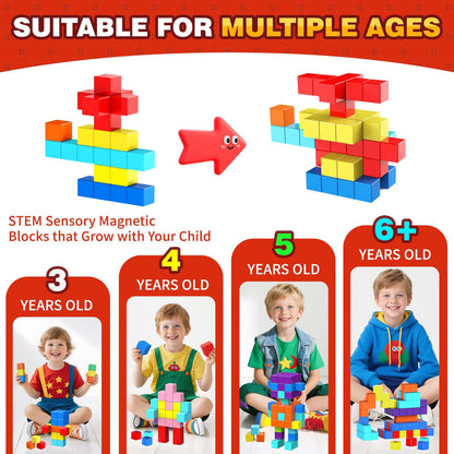 Magnetic Blocks for Kids Ages 4-8 - 45pcs Magnet Cubes Toys Kids Ages 3-5 - 3 4 5 6 7 8 9 10 Year Old Boy Girl Birthday Gifts Stem Toys Sensory Toy for Kid with Autism Toddler Creative Learning Gifts