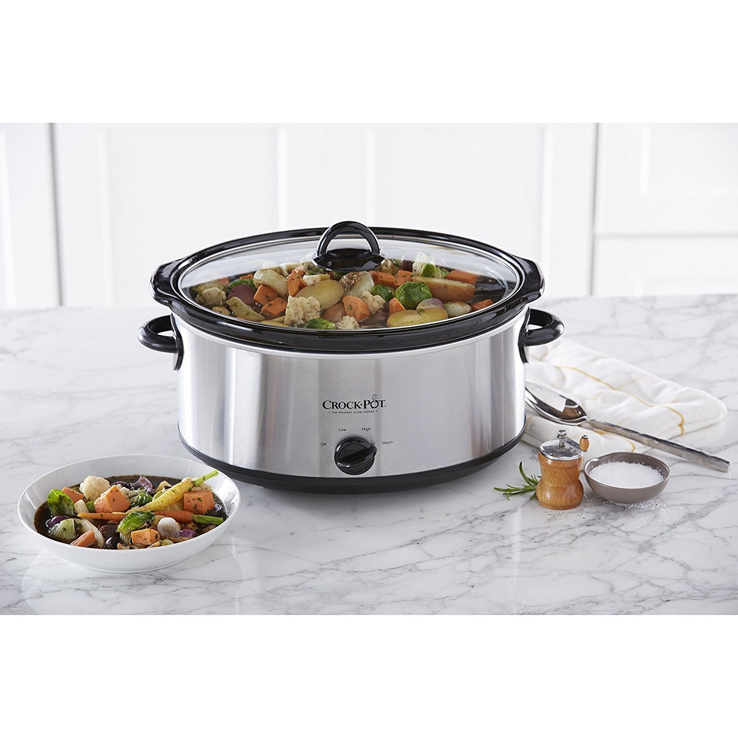 Crock-Pot 7 Quart Oval Manual Slow Cooker, Stainless Steel (SCV700-S-BR), Versatile Cookware for Large Families or Entertaining