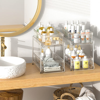 YOOMIDDA Bathroom Storage Organizer with Dividers, 2 Tier Multi-Purpose Kitchen Under Sink Organizers and Storage Slide-Out, Closet Organization, Kitchen Pantry Cabinet Medicine Bins