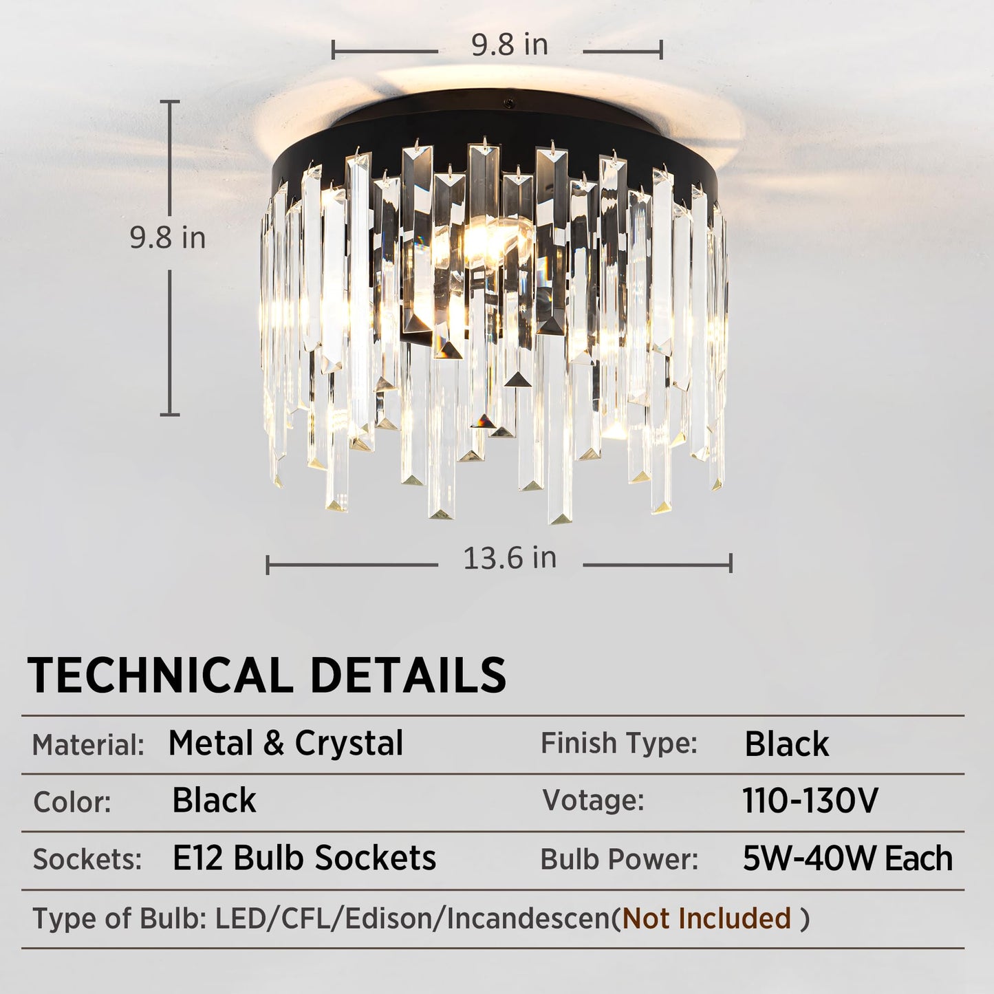 MAYNA Crystal Flush Mount Ceiling Light Chandelier