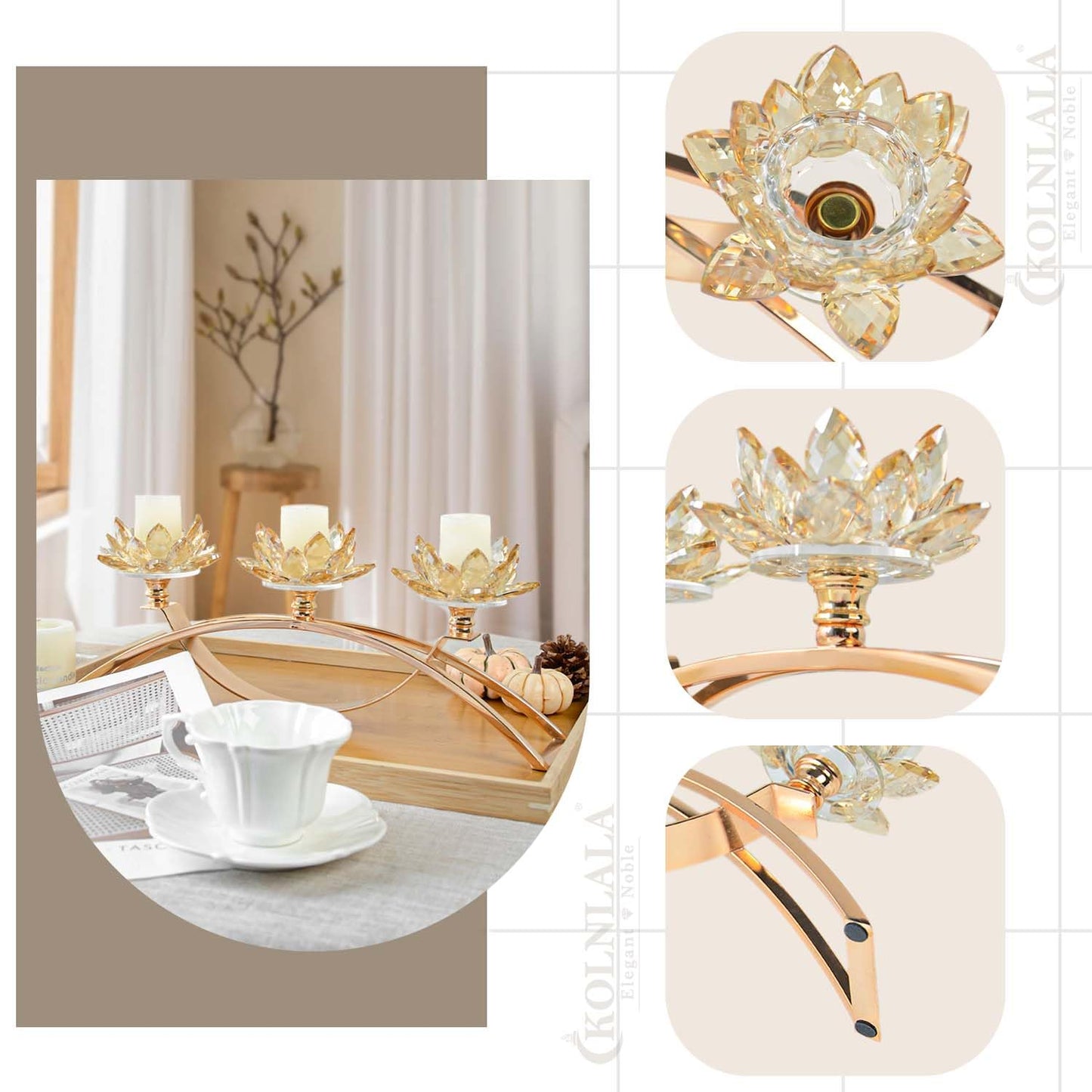 Flower Crystal 3-Arm Candelabra Candle Holder