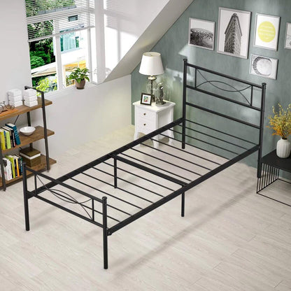Twin Platform Bed Frame with Headboard, Black