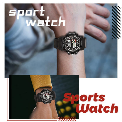 PINDOWS Sport Watch for Men, Digital Analog Military Sports Electronic LED Watches with 12H/24H Display, 50m Waterproof, Alarm Clock, and Stopwatch Timing, Men's Wrist Watches PDS-628