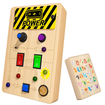 MGparty Toddler Busy Board, Baby Wooden Montessori Toys with LED Light, Travel Fine Motor Sensory Toys for Boys Girls Age 1+ Year Old