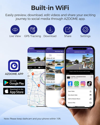 AZDOME 4K Triple Channel Dash Cam with WiFi