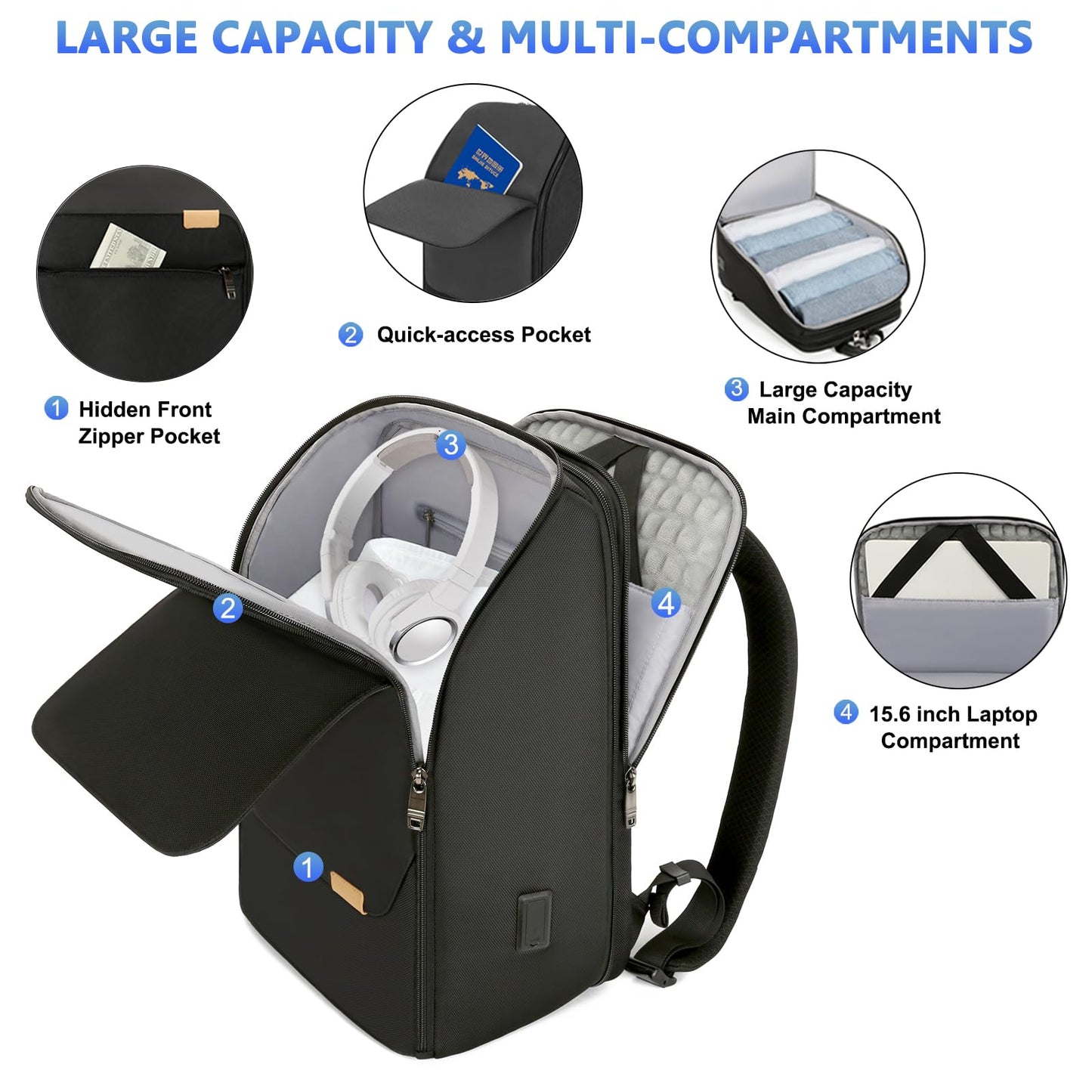 G-FAVOR Business Backpack for Men, Laptop Backpack with USB Charging Port for 15.6 inch Laptop, Water-resistant Expandable Travel Backpack