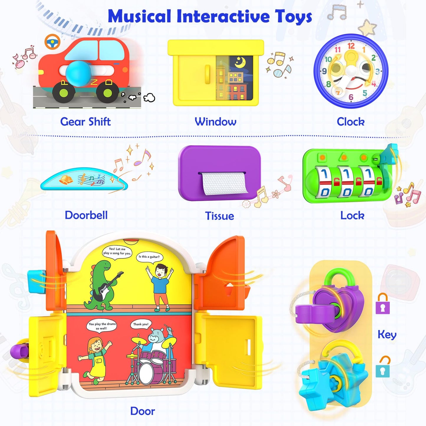 15-in-1 Musical Busy Board for Toddlers
