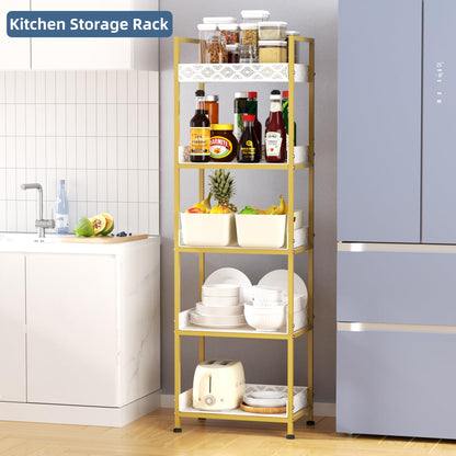 vimiroo Heavy Duty 5 Tier Bookshelves, Metal Industrial Kitchen Shelf Storage Organizer with Load-Bearing 500 lbs Rust Resistance Tall Bookcase for Living Room,Home, Kitchen, Office (Metallic Gold)