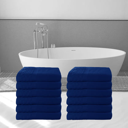 CozaBlu Textured Face Towels Rice Weave 100% Cotton Absorbent Ring Spun Soft Washcloths for face Size 13” x 13” – Pack of 12 (Midnight Blue)