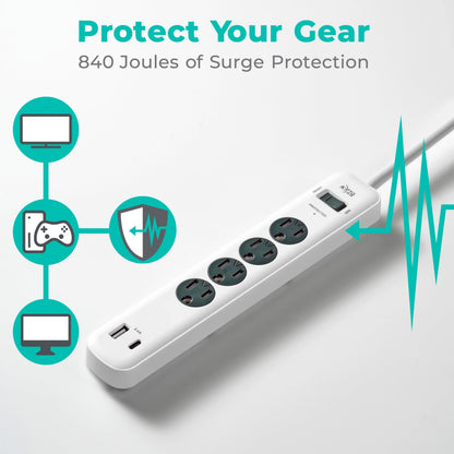 KMC 4-Outlet Surge Protector with USB Ports