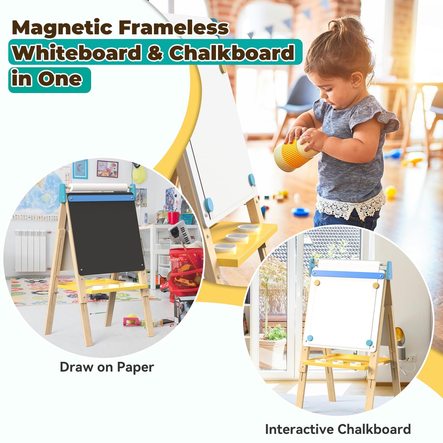12-in-1 Kids Art Easel with Chalkboard & Whiteboard