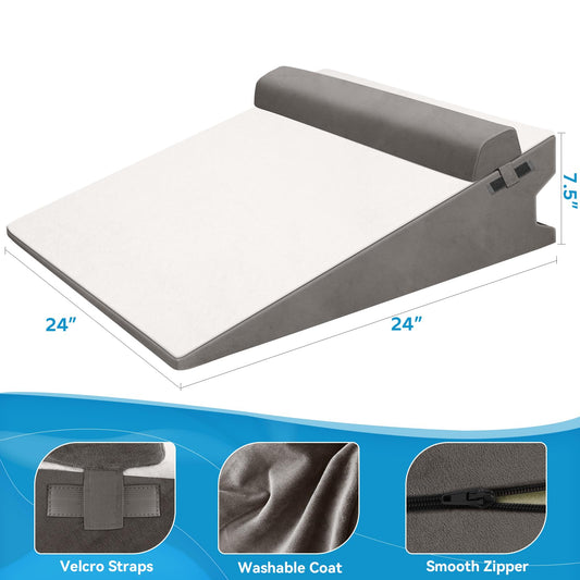 CloudBliss 7.5 inches Bed Wedge Pillow with Memory Foam for Sleeping After Gerd Acid Reflux, Surgery, Relief Back Pain, Adjustable and Breathable Pillow with Washable Cover for Surgery Recovery, Gray