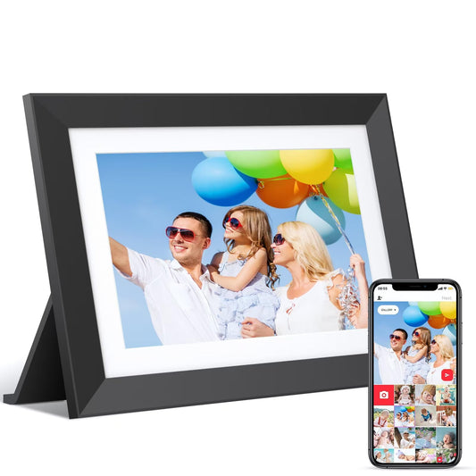 Benibela 10.1" WiFi Digital Picture Frame, 32G Smart Electronic Photo Frame, 1280x800 IPS HD Touch Screen, Auto-Rotate, Easy Setup to Share Photos or Videos Remotely (Black and White) (10.1)