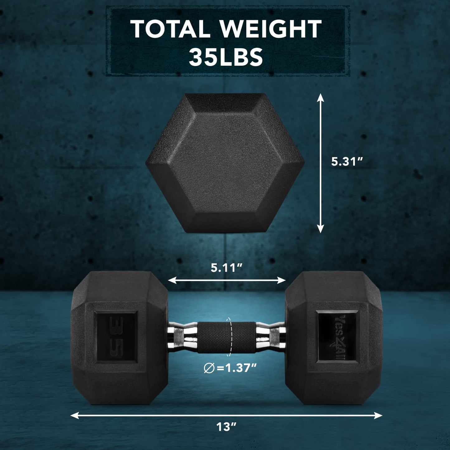 Yes4All 35lbs Hex Dumbbell with Rubber Grip