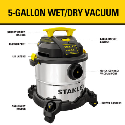 STANLEY 5 Gallon Wet/Dry Vacuum with Attachments