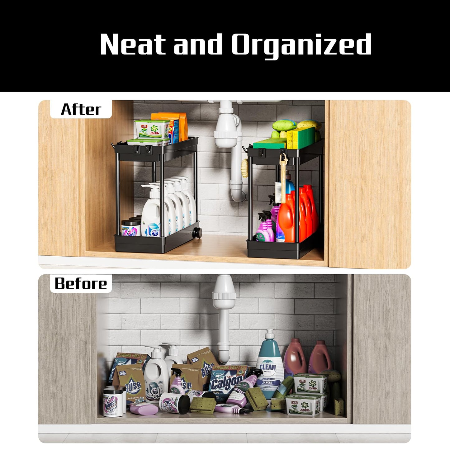 2 Pack Under Sink Organizer for Bathroom Storage