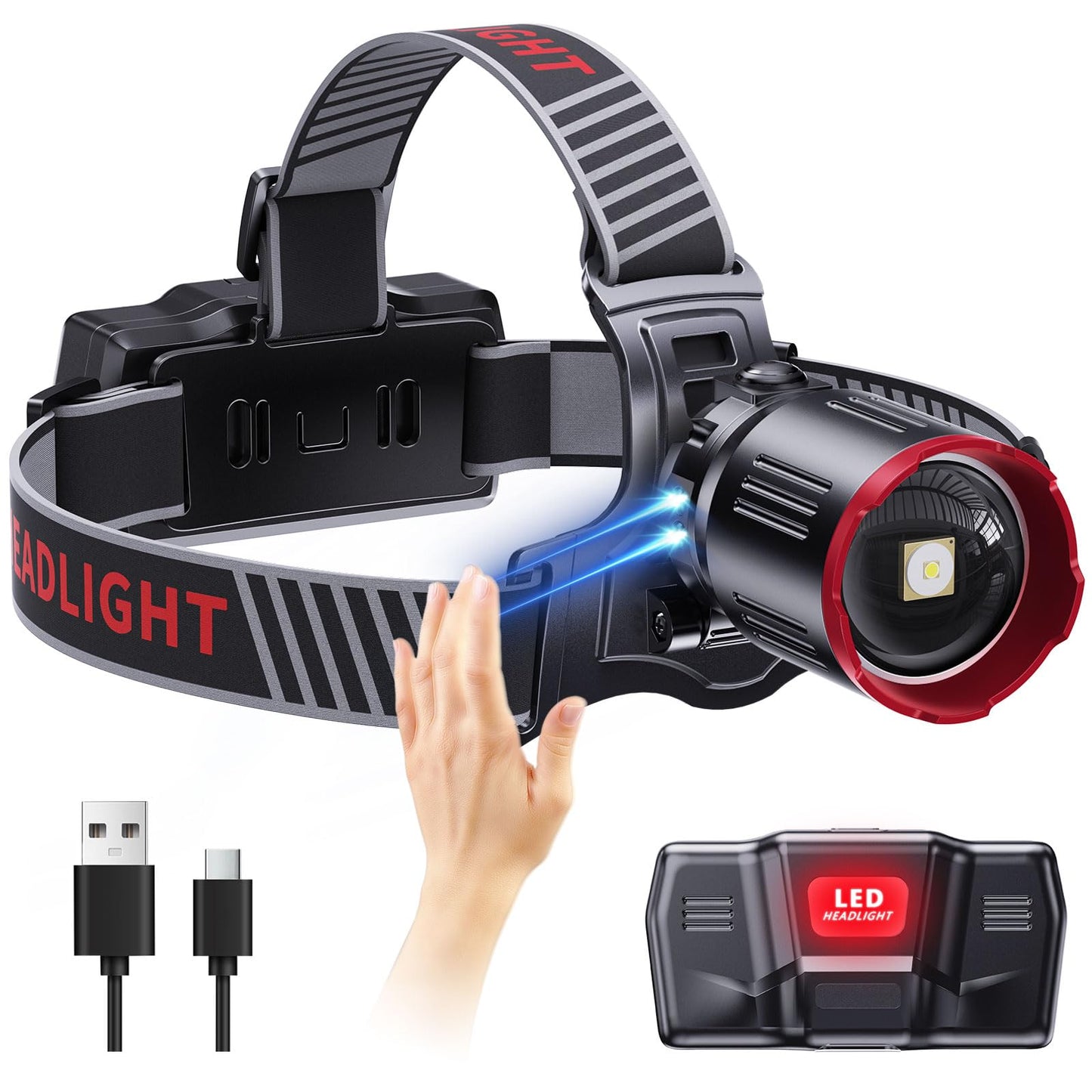 Rechargeable Zoomable LED Headlamp with 6 Modes