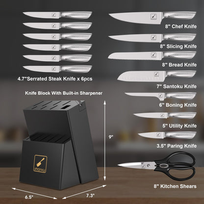 imarku 15-Piece Stainless Steel Knife Set with Block