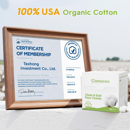 100 Pack Organic-Cotton Disposable Face Towels