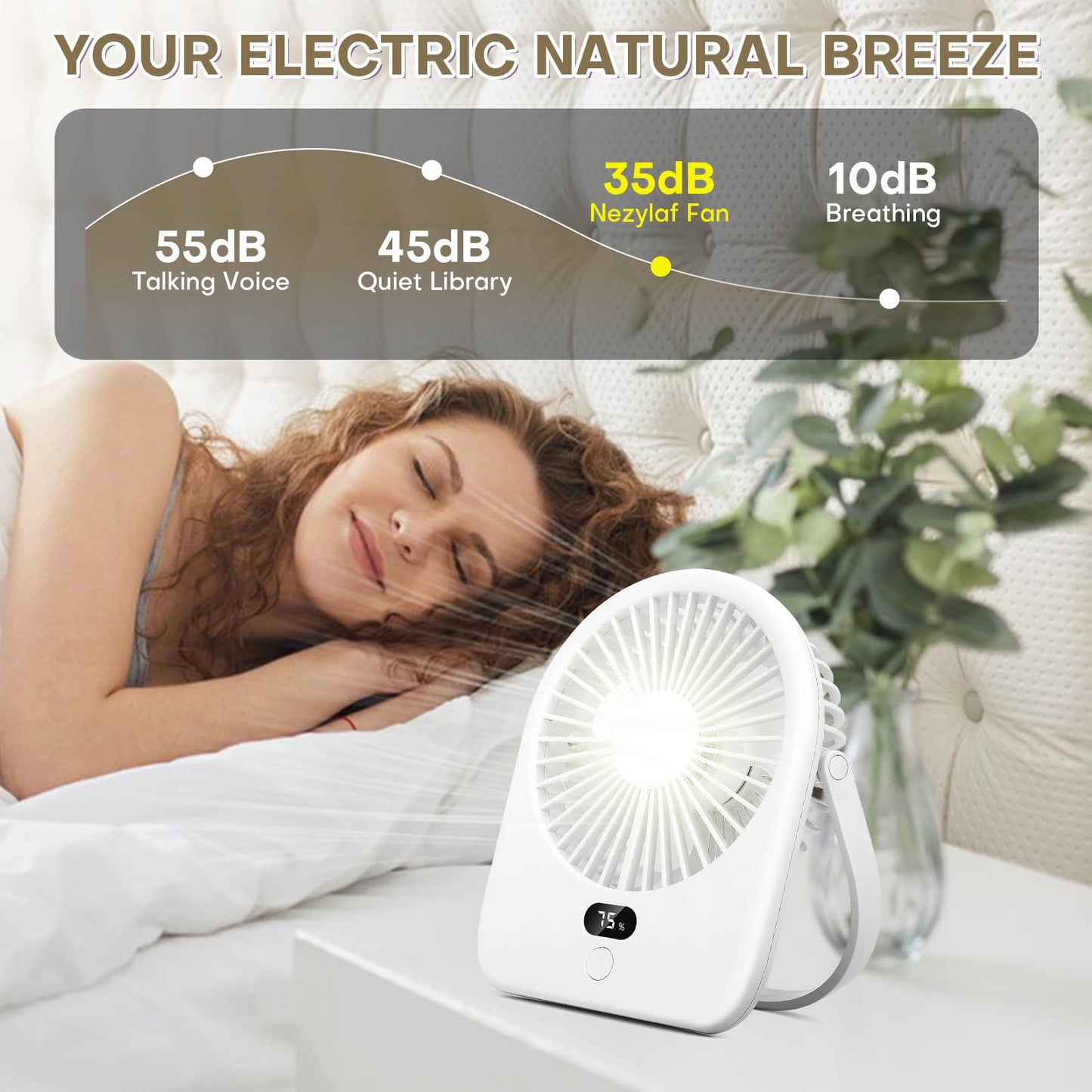 Portable Rechargeable Desk Fan with LED Light