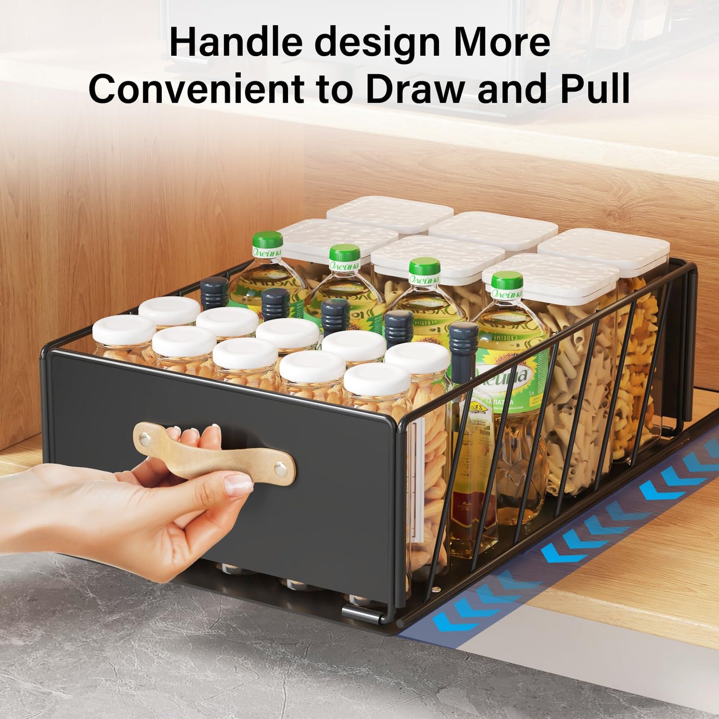 2Pack Pull Out Cabinet Organizer, Slide Out Cabinet Drawers Fixed with Adhesive Film, Cabinet Shelves Storage Organization, Heavy Duty Pantry Shelves Sturdy Drawer Storage for Kitchen Bathroom