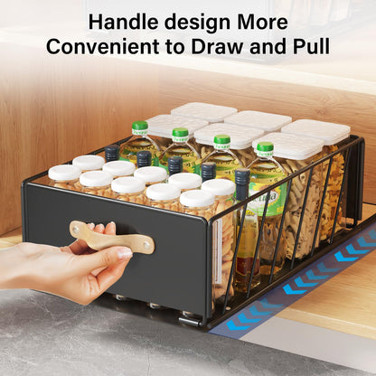 2Pack Pull Out Cabinet Organizer, Slide Out Cabinet Drawers Fixed with Adhesive Film, Cabinet Shelves Storage Organization, Heavy Duty Pantry Shelves Sturdy Drawer Storage for Kitchen Bathroom