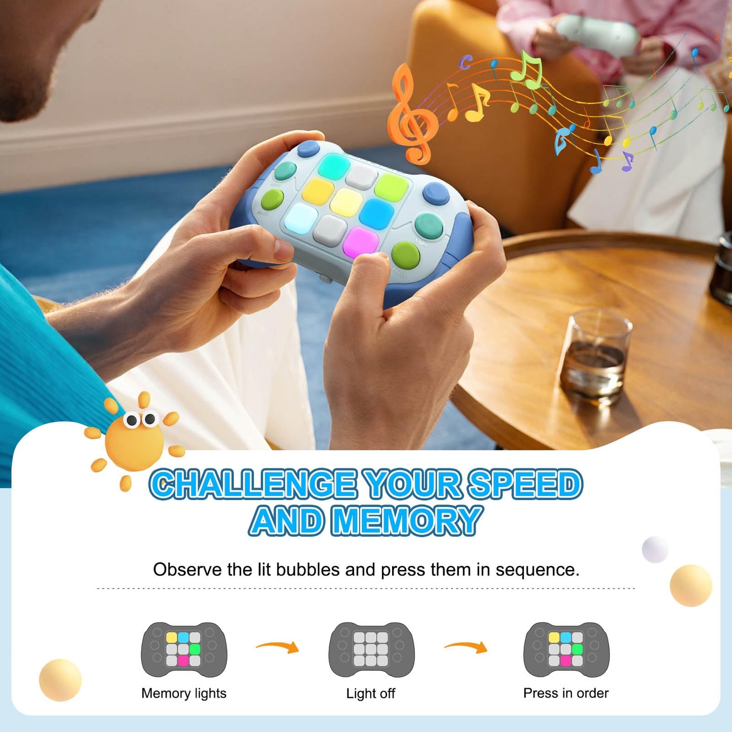 YouJabz Fast Push Game Fidget Toys, Upgraded Flashing Pop Games It Pro for Kids, Quick Push Light Up Fidget Game Controller Gift Handheld Console Gamepad Toy for Boys Girls Teens