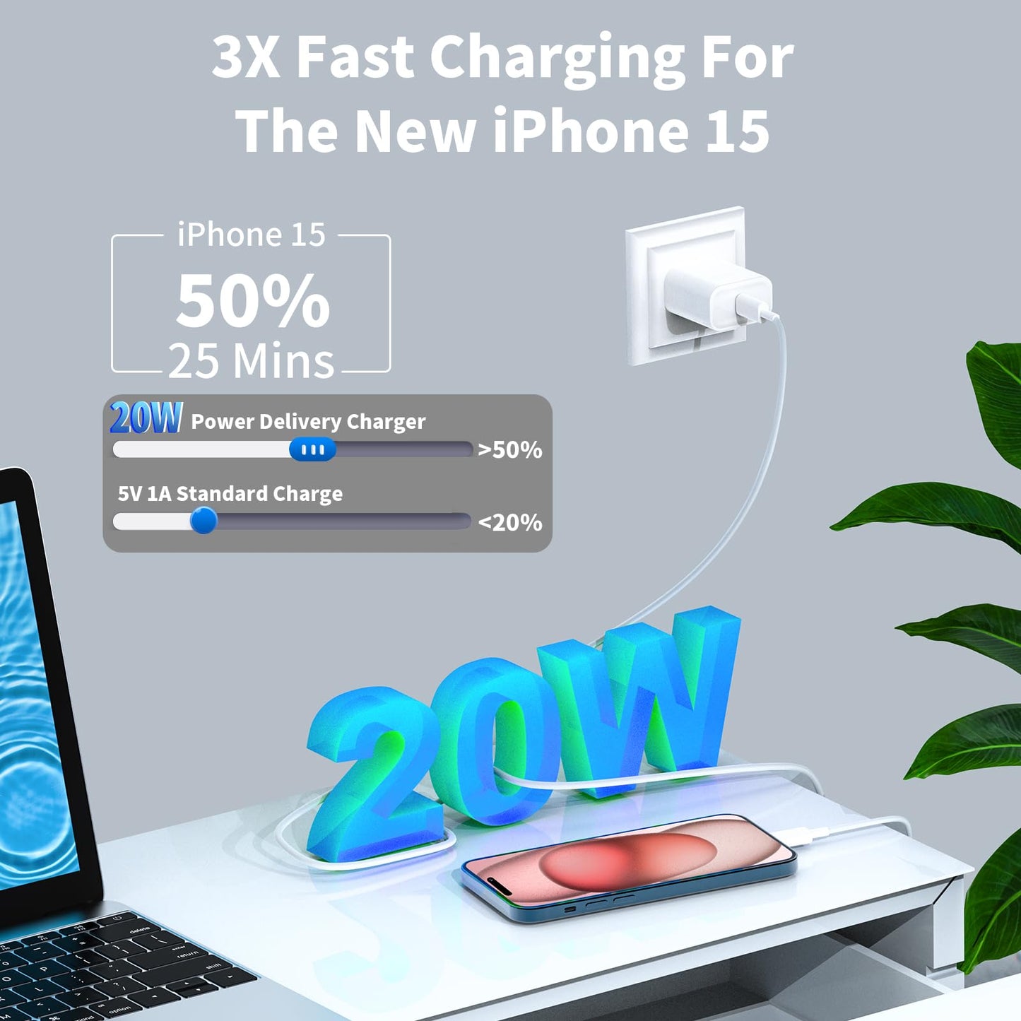 3 Pack Fast Charging iPhone 16 Charger