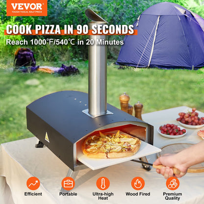 VEVOR Outdoor Pizza Oven, 12-inch Pellet and Charcoal Fire Pizza Maker, Portable Outside Stainless Steel Ovens with Pizza Stone, Waterproof Cover, Shovel, Wood Burner for Backyard Camping, Black