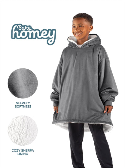 Bare Home Kids Wearable Fleece Blanket Hoodie