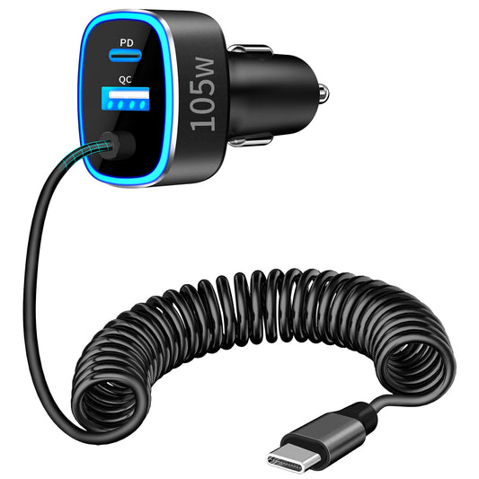 105W USB-C Fast Car Charger with 6FT Cable