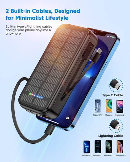 UPDATE: NOW $19.19❗ Portable Charger with Built in Cable Power Bank 30000mAh Fast Charging PD 20W Battery Pack 5 Output und 4 Input Backup Charger Travel for iPhone Android Samsung etc-Black