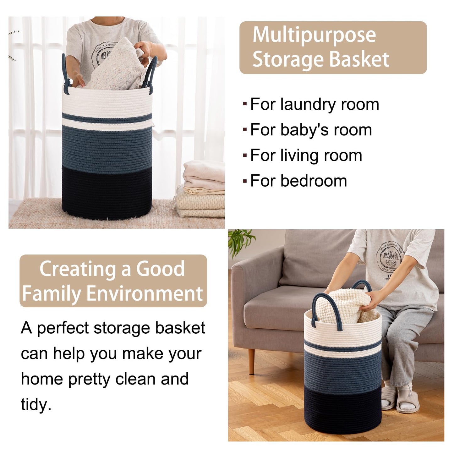 SIXDOVE Laundry Basket, Laundry Hamper, Baby Nursery Hamper, Foldable Laundry Hamper with Handles, Storage Blanket Clothes Toys in Bedroom, Living Room-13.8 "L * 19.7 "H-Gradient Blue