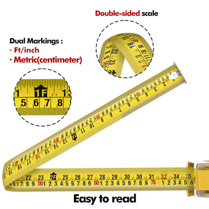 VOLCANOES CLUB Measuring Tape, Tape Measure 16 Ft by 1-Inch, Retractable Dual Side Blade (Inch/Metric Clear Scale), Hard & Transparent Case, Simple & Easy to Use for Surveyors, Electricians (1 Pack)