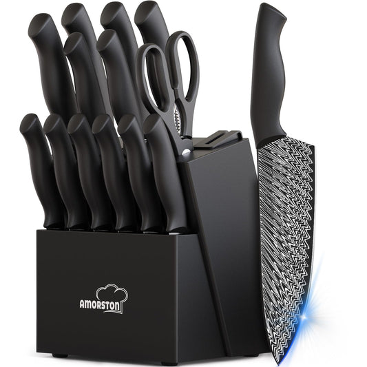 15-Piece Knife Set with Built-in Sharpener Block