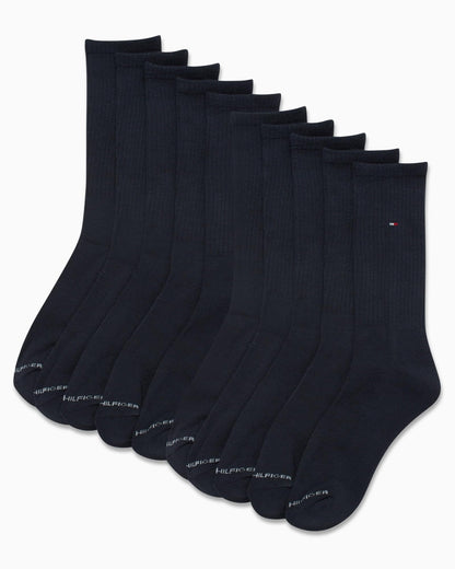 Tommy Hilfiger Men's Athletic Socks - Cushioned Crew Socks (10 Pack), Size 7-12, Navy