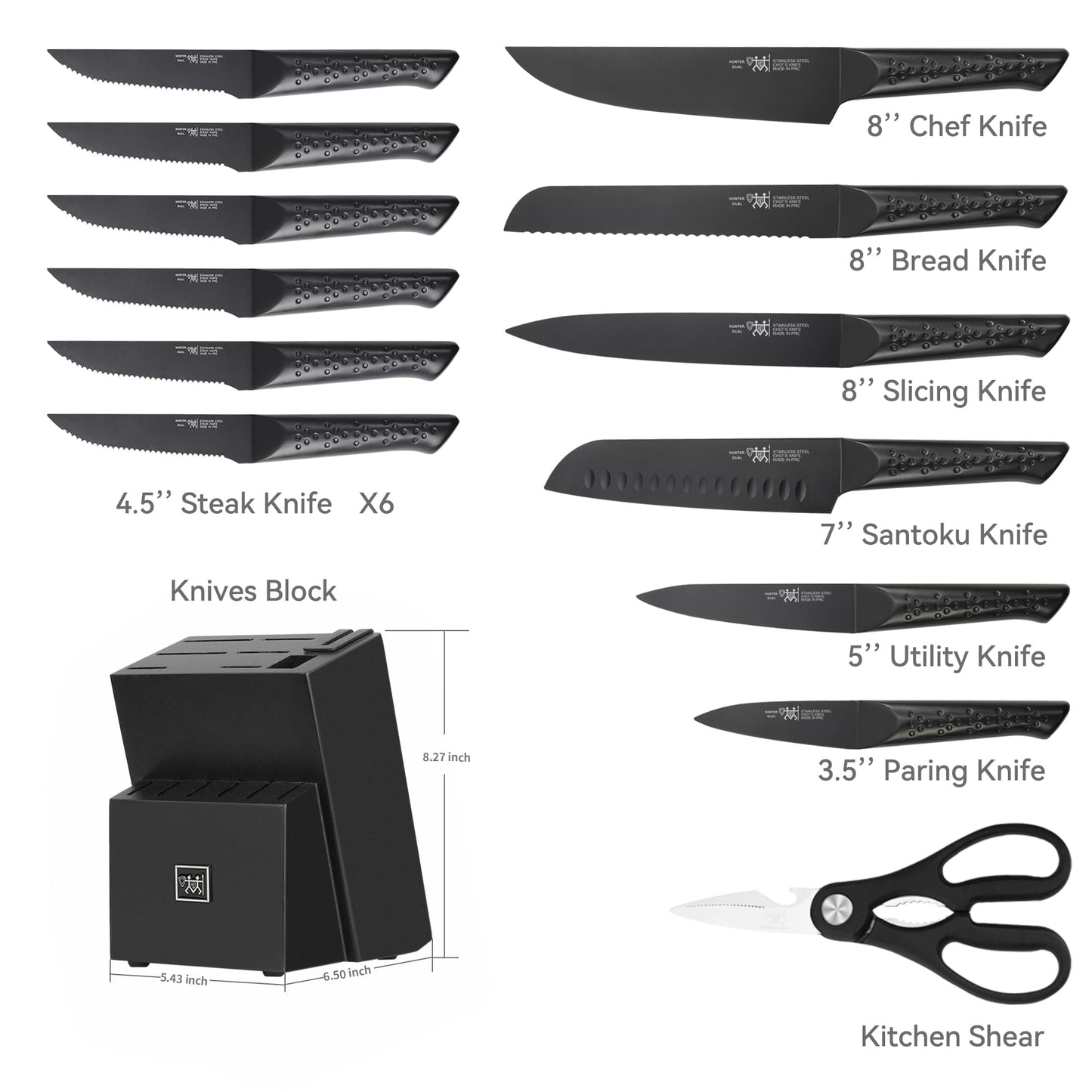 15-Piece HUNTER.DUAL Kitchen Knife Set with Block
