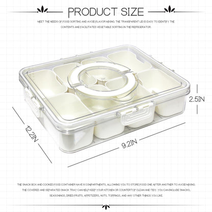 POUYRBA Divided Serving Tray with Lid，Snackle Box Portable Fruit Platters Charcuterie Container with 8 Compartments for Snack, Fruit, Veggie, Candies Party