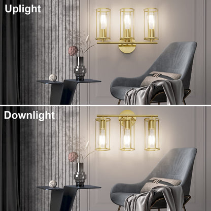 Gold 3-Light Farmhouse Bathroom Wall Fixture