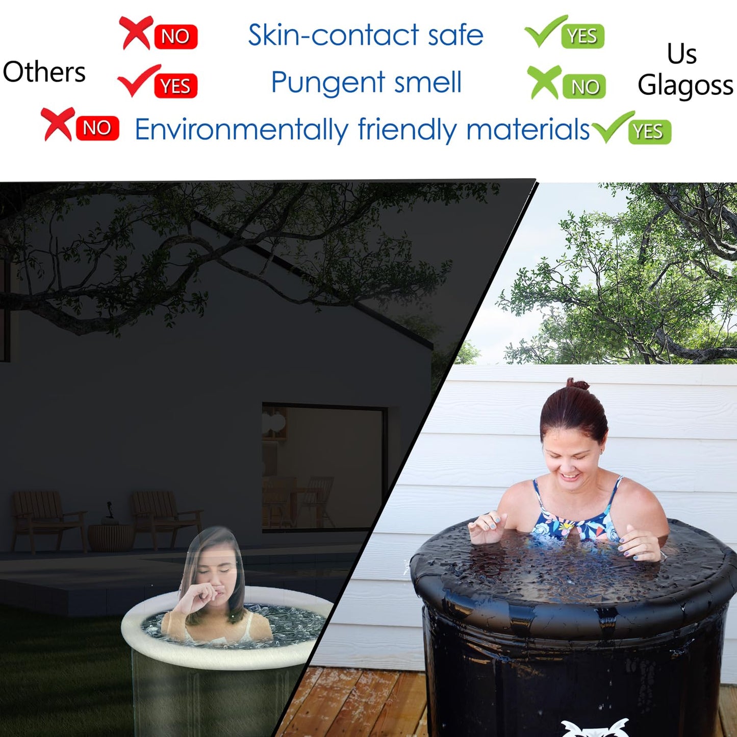 Large Size Cold Plunge Tub Made from Environmentally Friendly Materials. Safe Icebath Barrel for Athletes Cold Water Training Therapy Recovery. Portable Outdoor Indoor Inflatable Tub