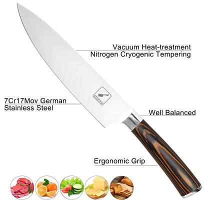 imarku Chef Knife - Pro Kitchen Knife 8 Inch Chef's Knives Japanese SUS440A Stainless Steel Sharp Paring Knife with Ergonomic Handle, Orange Handle, Gifts for Women Men