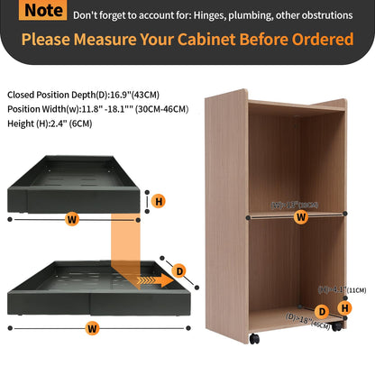 Pull Out Cabinet Organizer, Expandable Heavy Duty Slide Out Drawers with Adhesive Nano Film for Pots, Roll Out Shelf Storage for Kitchen Base Cabinet Organization, Pantry, Bathroom (Gray, 16.9" Deep)