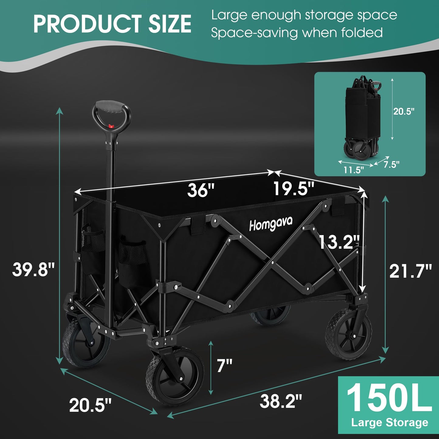 Homgava Heavy Duty Folding Wagon Cart