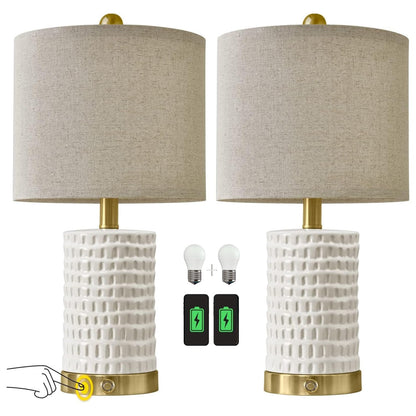 PORTRES Dimmable Ceramic Table Lamp Set with USB