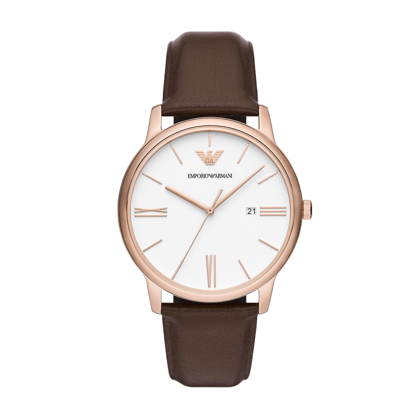 Emporio Armani Men's Three-Hand Date Brown Leather Band Watch (Model: AR11572)