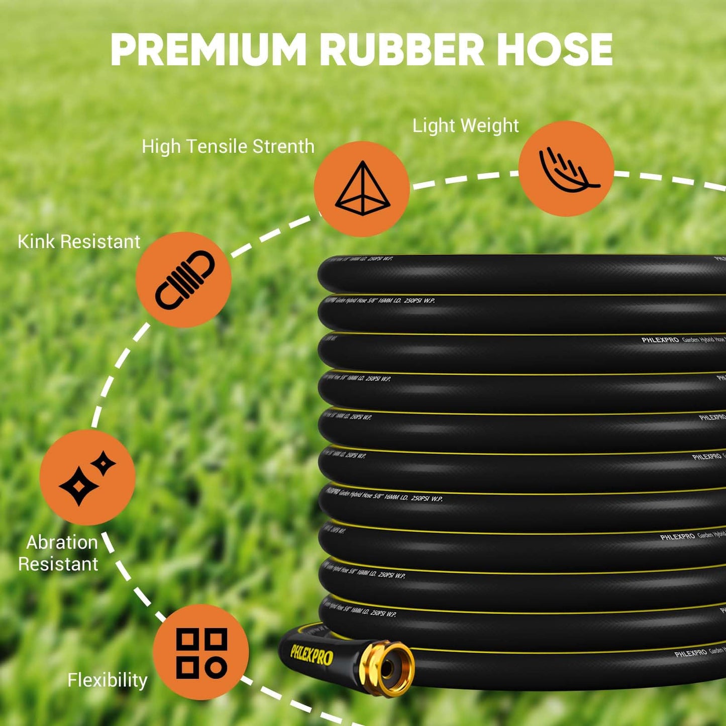 PHLEX PRO 100FT Heavy-Duty Garden Hose with Nozzle