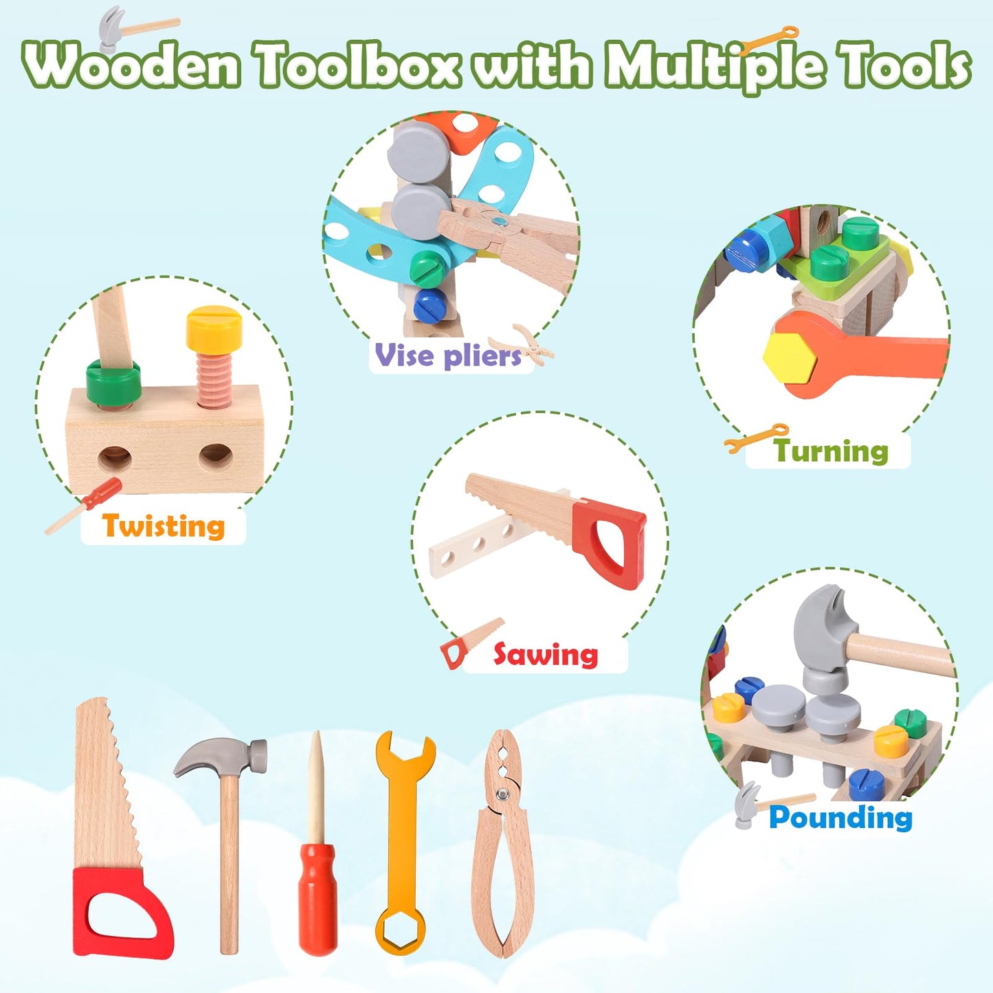 Kids Wooden Tool Set for Pretend Play STEM