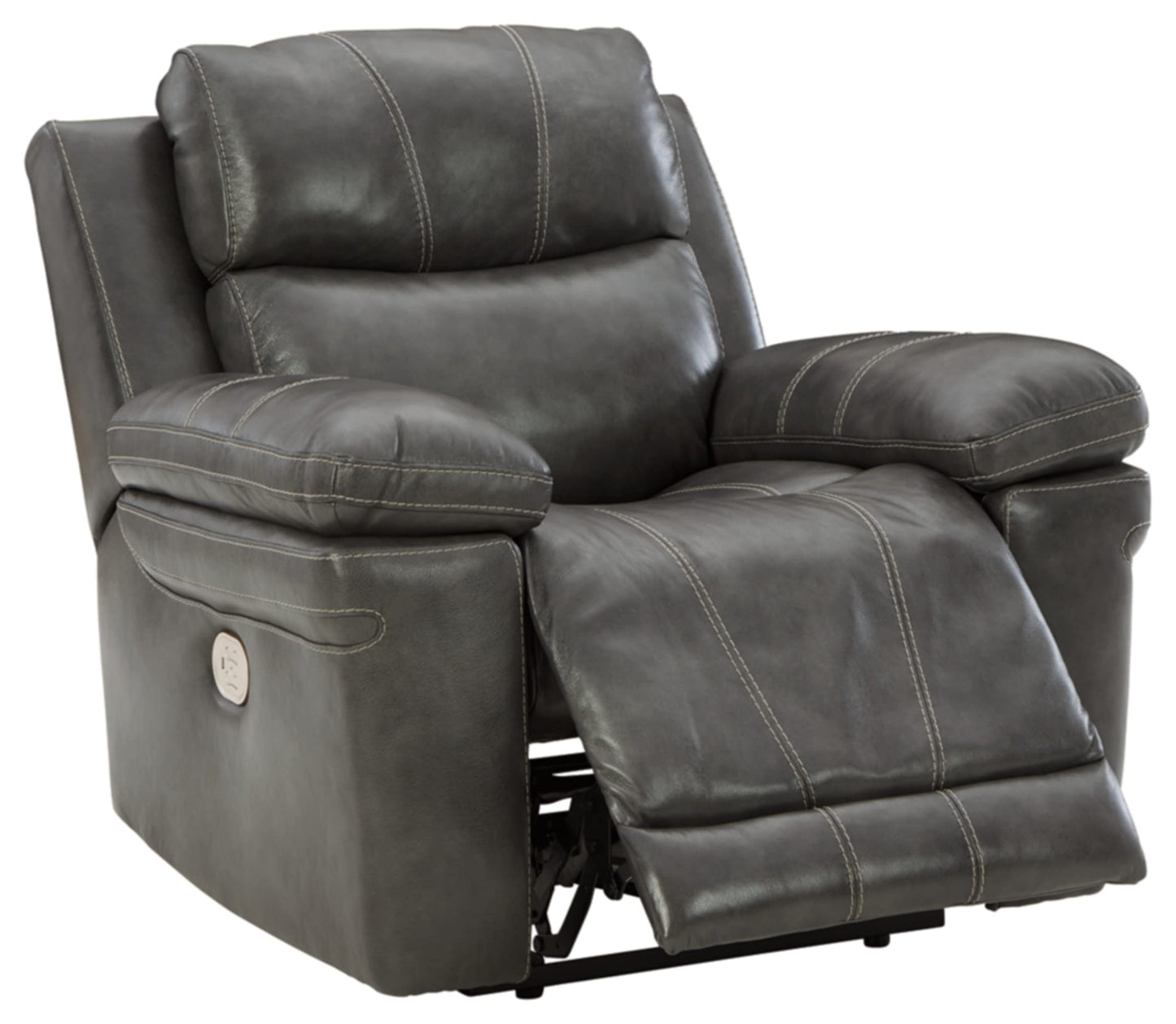 Signature Design by Ashley Edmar Leather Power Recliner with Adjustable Headrest, Gray