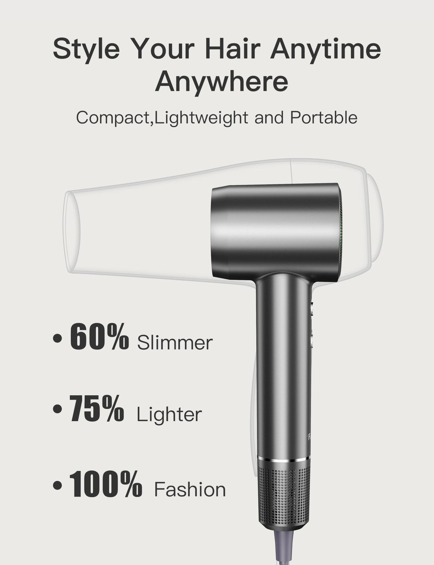 Fezax Negative Ionic High-Speed Hair Dryer with 11,0000 RPM Brushless Motor for Fast Drying, Professional Blow Dryer with Diffuser and Nozzle, Low Noise Hairdryer for Salon Home Travel, Black
